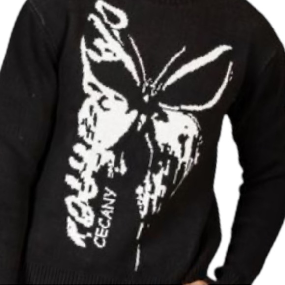 Men’s/Women’s Y2K round two Black & White Crewneck Pullover Sweater Butterfly - Picture 2 of 6
